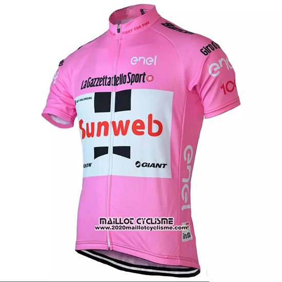 2018 Maillot Ciclismo Sunweb Rose et Blanc Manches Courtes et Cuissard